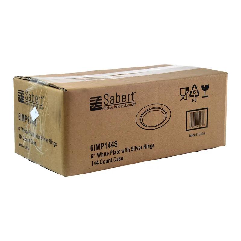 Plate 6 IN PS White Silver Round 144/Case