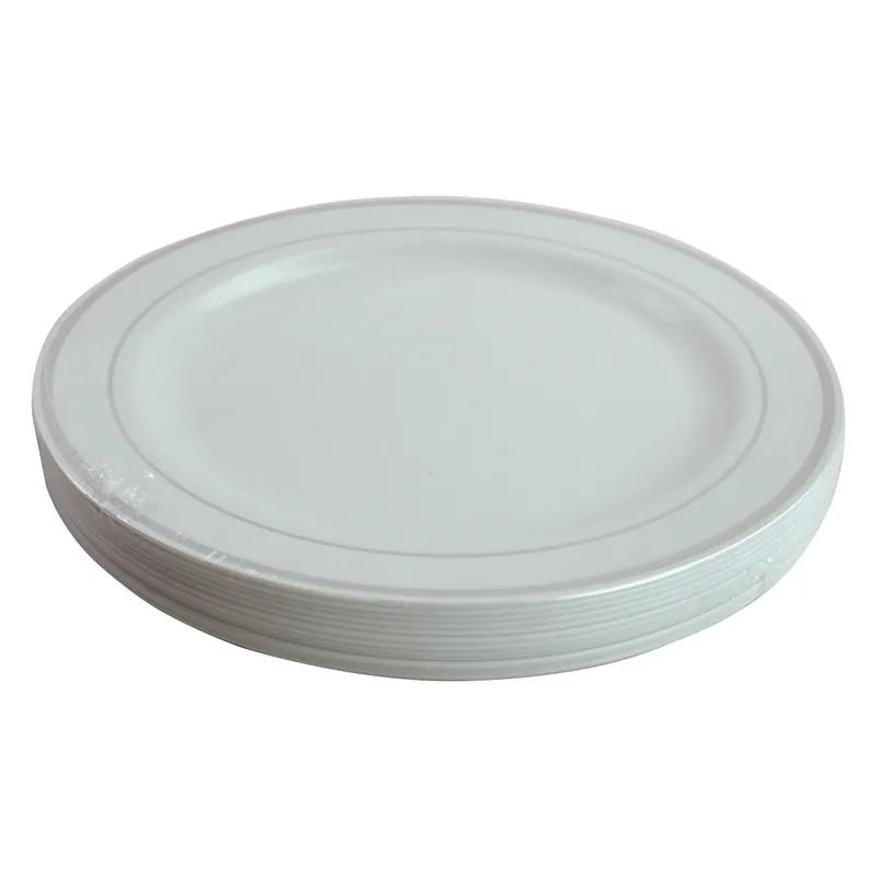 Plate 6 IN PS White Silver Round 144/Case