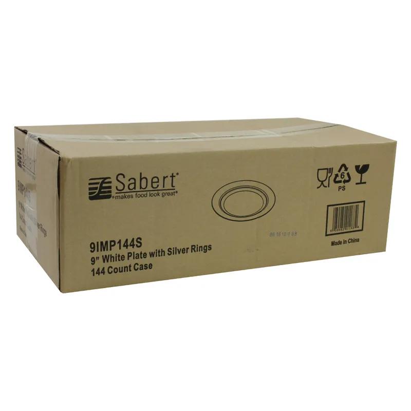 Plate 9 IN PS White Silver Round 144/Case