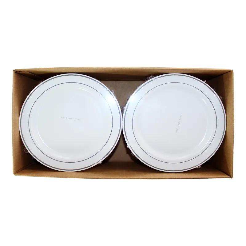 Plate 9 IN PS White Silver Round 144/Case