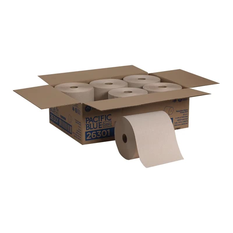 Pacific Blue Basic Roll Paper Towel 7.875IN X800FT 1PLY Kraft Paper Brown Hardwound 4800 Sheets/Case 40 Cases/Pallet