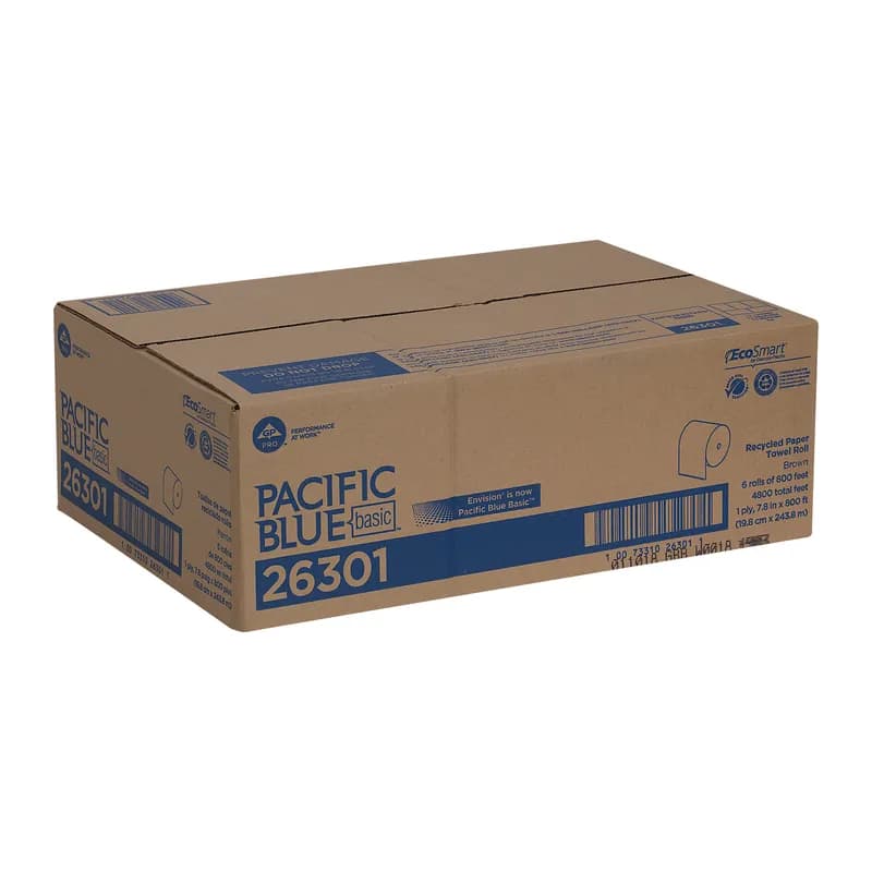 Pacific Blue Basic Roll Paper Towel 7.875IN X800FT 1PLY Kraft Paper Brown Hardwound 4800 Sheets/Case 40 Cases/Pallet