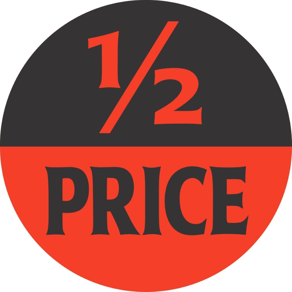 1/2 Price Promo Label 1.5 IN Black Fluorescent Red Circle 1000 Count/Roll 50 Rolls/Case 50000 Count/Case
