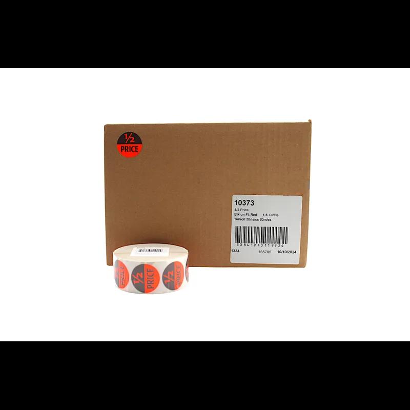 1/2 Price Promo Label 1.5 IN Black Fluorescent Red Circle 1000 Count/Roll 50 Rolls/Case 50000 Count/Case