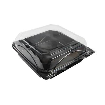 The BOTTLEBOX ® Take-Out Container Hinged 8.46X7.96X2.88 IN RPET Black Clear Rectangle 200/Case