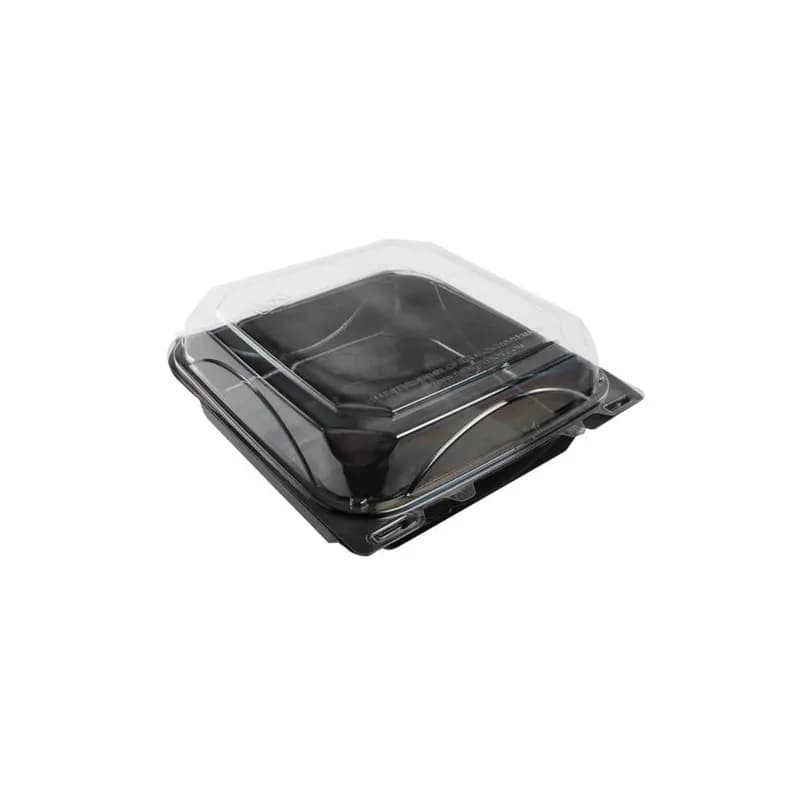The BOTTLEBOX ® Take-Out Container Hinged 8.46X7.96X2.88 IN RPET Black Clear Rectangle 200/Case
