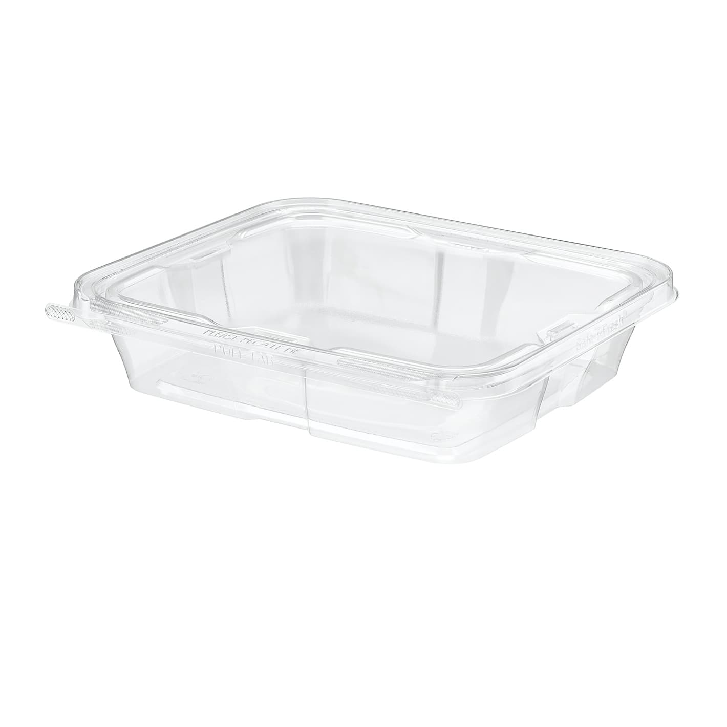 Safe-T-Fresh® Deli Container Hinged With Flat Lid 35 OZ RPET Clear Rectangle 150/Case