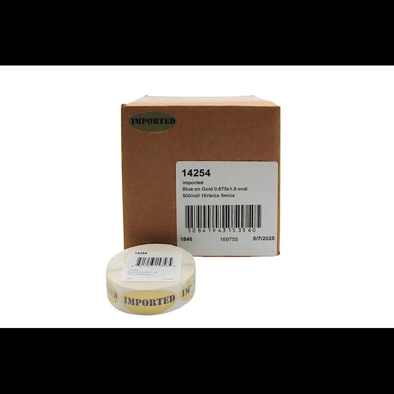 Imported Deli Label 0.875X1.9 IN Blue Gold Oval 500 Count/Roll 10 Rolls/Case 5000 Count/Case