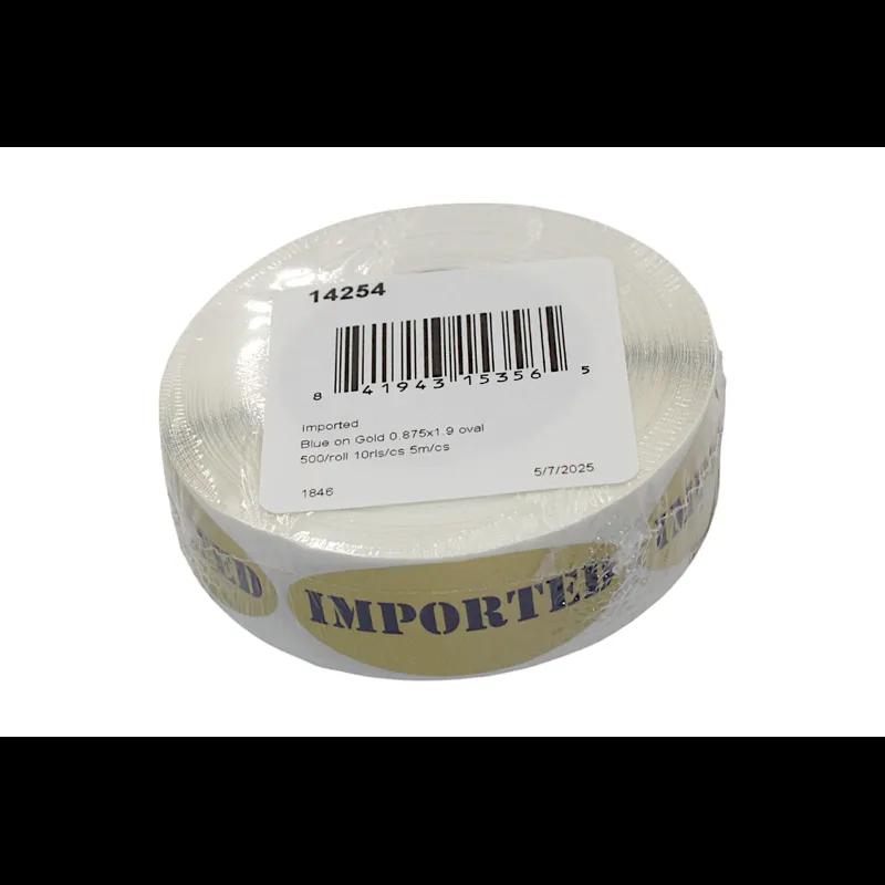 Imported Deli Label 0.875X1.9 IN Blue Gold Oval 500 Count/Roll 10 Rolls/Case 5000 Count/Case