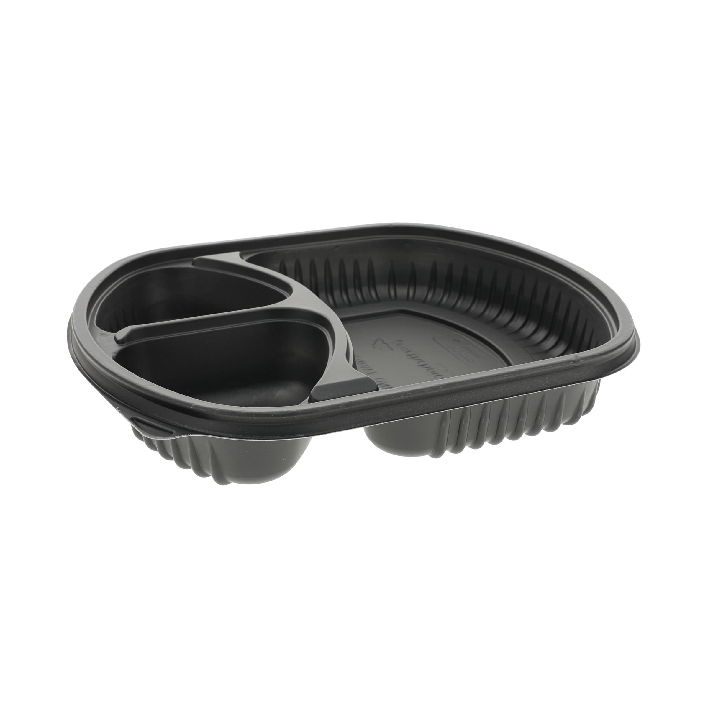 Take-Out Container Base With Dome Lid Large (LG) 9.4X8X1.5 IN 3 Compartment MFPP Black Rectangle 250/Case