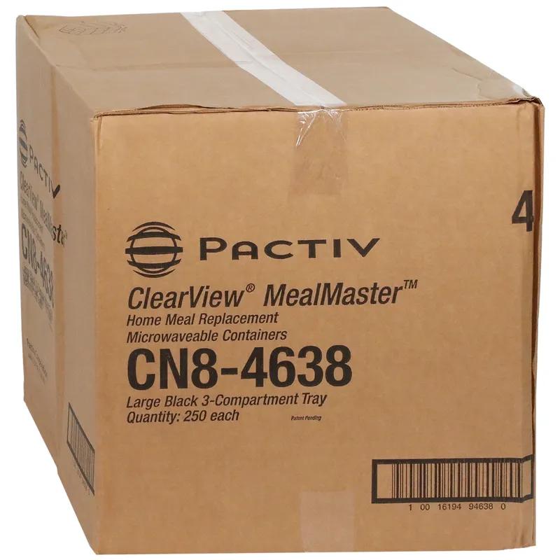 Take-Out Container Base With Dome Lid Large (LG) 9.4X8X1.5 IN 3 Compartment MFPP Black Rectangle 250/Case