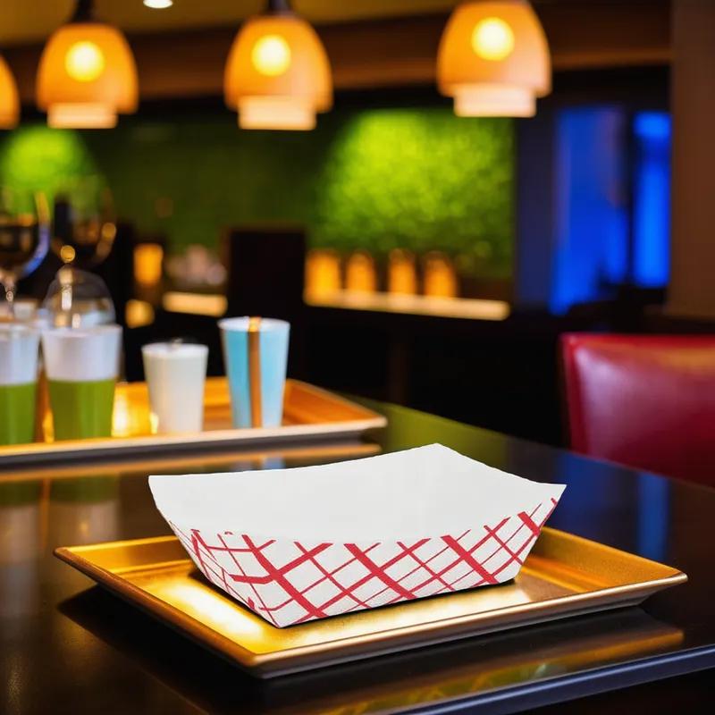 Food Tray 3 LB Paper Red Plaid 500/Case