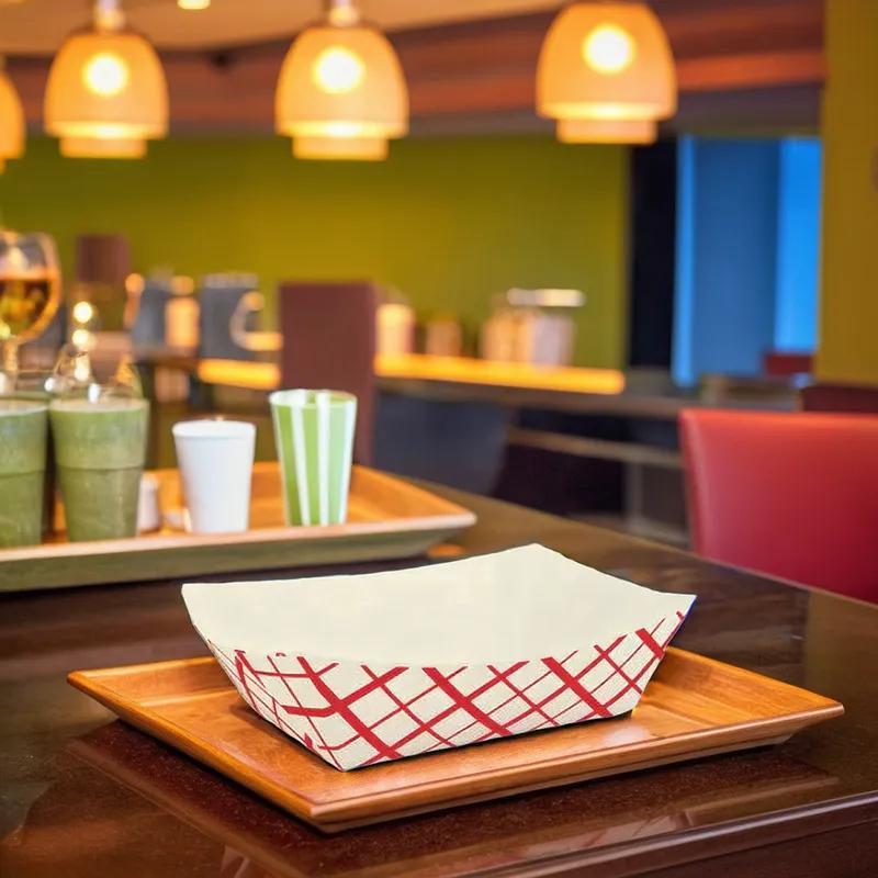Food Tray 3 LB Paper Red Plaid 500/Case