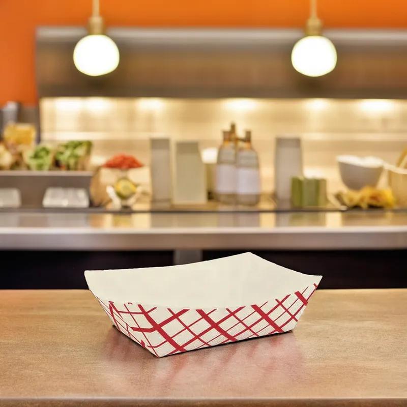 Food Tray 3 LB Paper Red Plaid 500/Case
