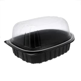 Roasted Chicken Roaster Container & Lid Combo 50 OZ 10.75X8.5X4.25 IN MFPP OPS Black Clear Zip Seal Anti-Fog 95/Case