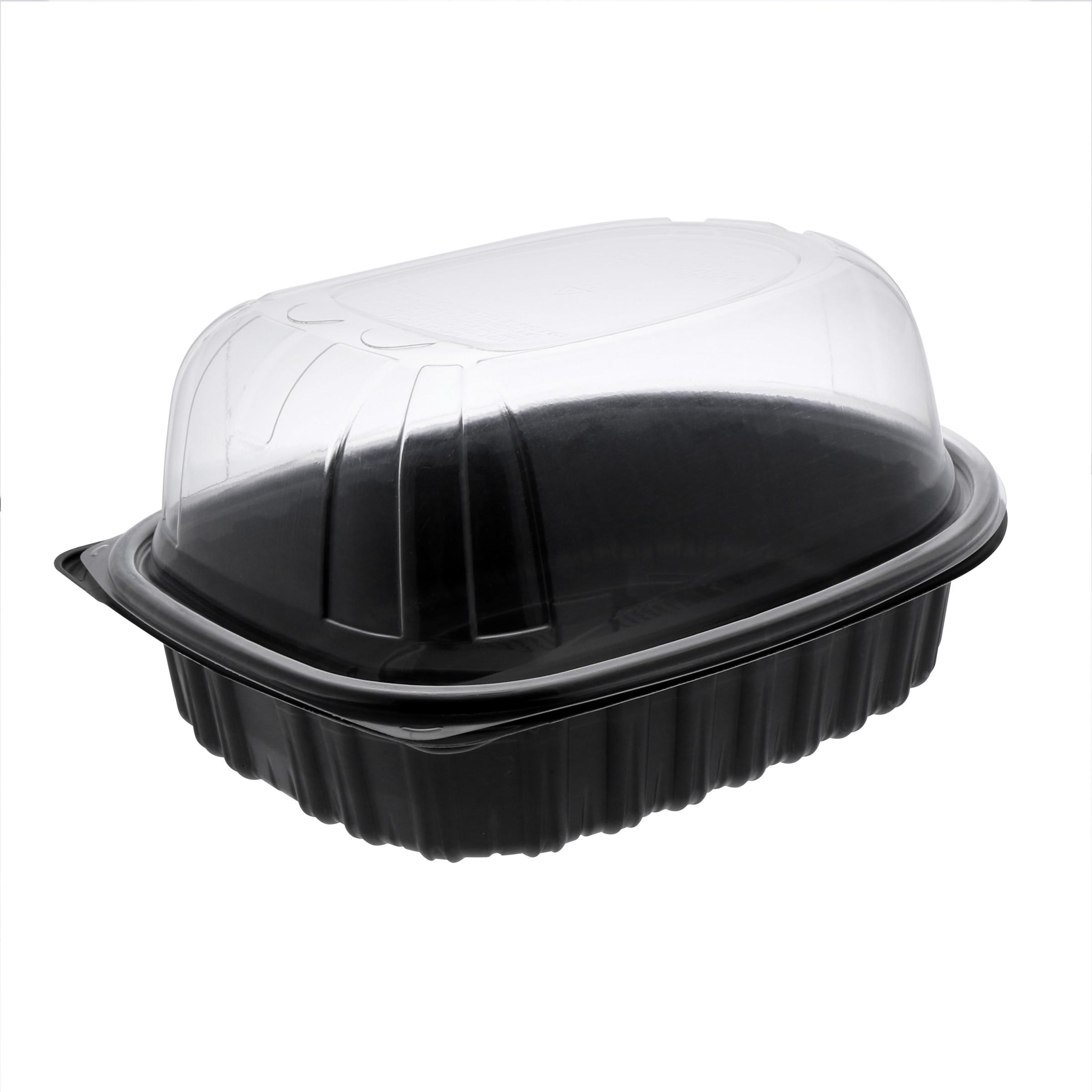 Roasted Chicken Roaster Container & Lid Combo 50 OZ 10.75X8.5X4.25 IN MFPP OPS Black Clear Zip Seal Anti-Fog 95/Case