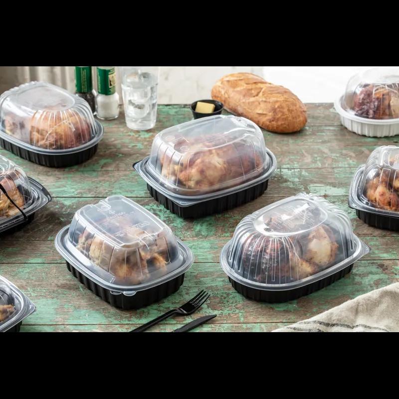 Roasted Chicken Roaster Container & Lid Combo 50 OZ 10.75X8.5X4.25 IN MFPP OPS Black Clear Zip Seal Anti-Fog 95/Case
