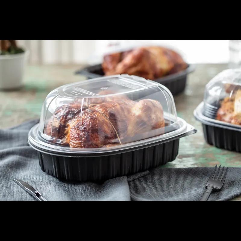 Roasted Chicken Roaster Container & Lid Combo 50 OZ 10.75X8.5X4.25 IN MFPP OPS Black Clear Zip Seal Anti-Fog 95/Case