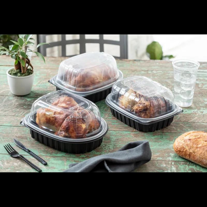Roasted Chicken Roaster Container & Lid Combo 50 OZ 10.75X8.5X4.25 IN MFPP OPS Black Clear Zip Seal Anti-Fog 95/Case
