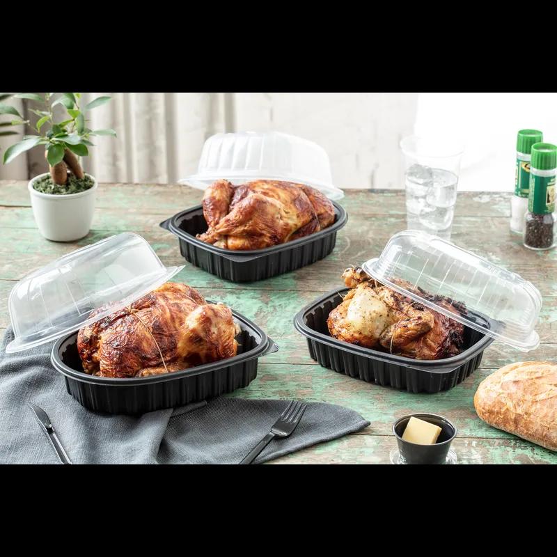Roasted Chicken Roaster Container & Lid Combo 50 OZ 10.75X8.5X4.25 IN MFPP OPS Black Clear Zip Seal Anti-Fog 95/Case