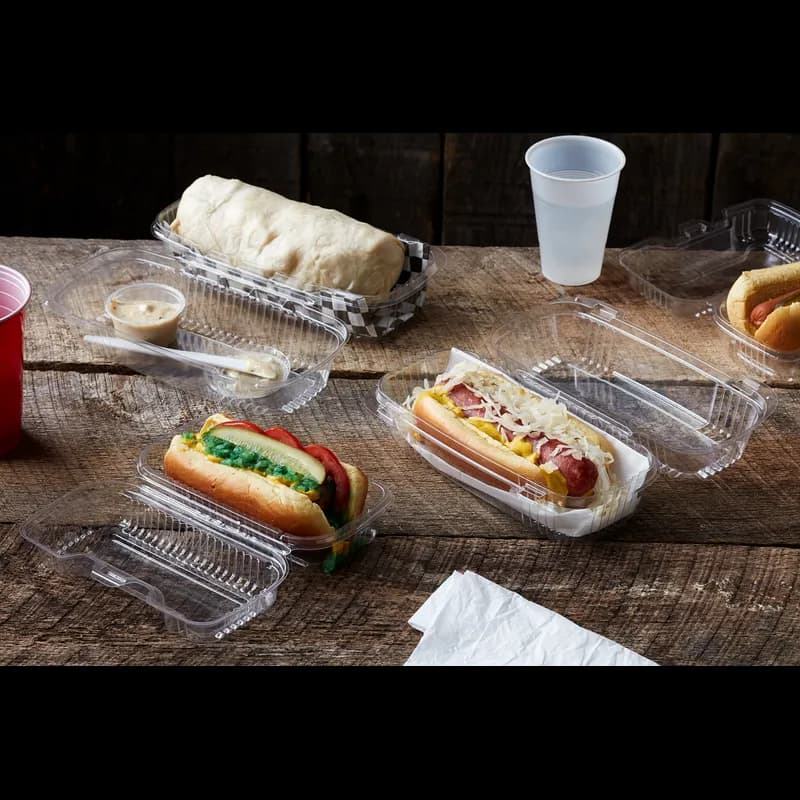 Hoagie & Sub Take-Out Container Hinged With Dome Lid Small (SM) 8.5X4X3.25 IN HIPS OPS Clear Rectangle 250/Case