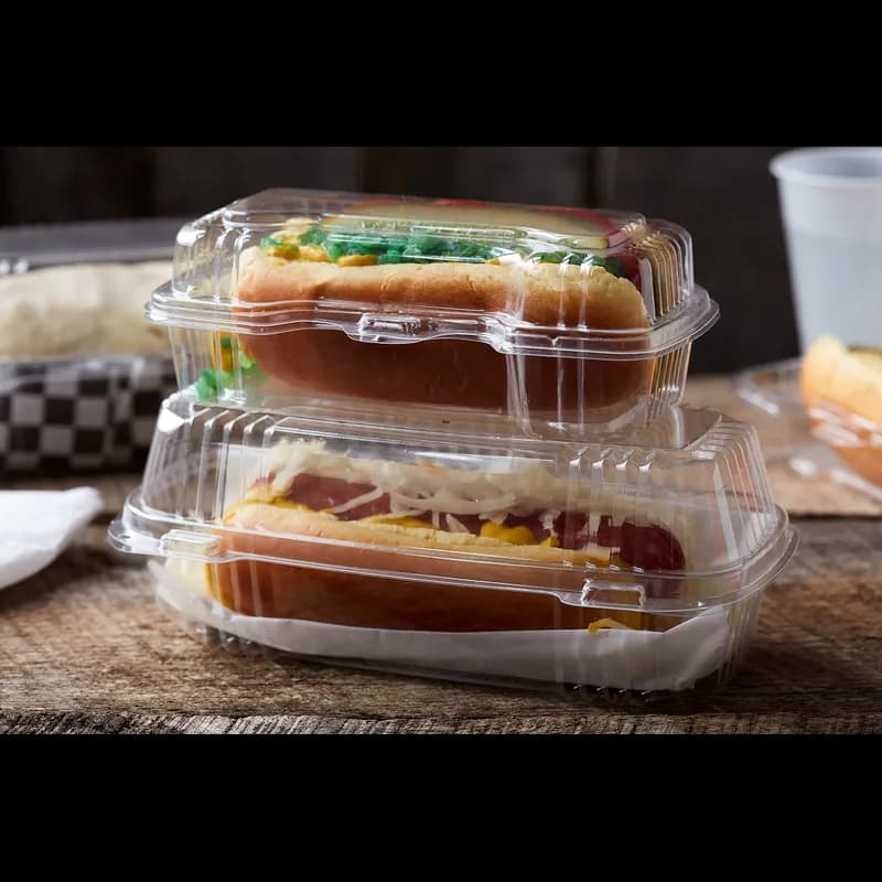 Hoagie & Sub Take-Out Container Hinged With Dome Lid Small (SM) 8.5X4X3.25 IN HIPS OPS Clear Rectangle 250/Case