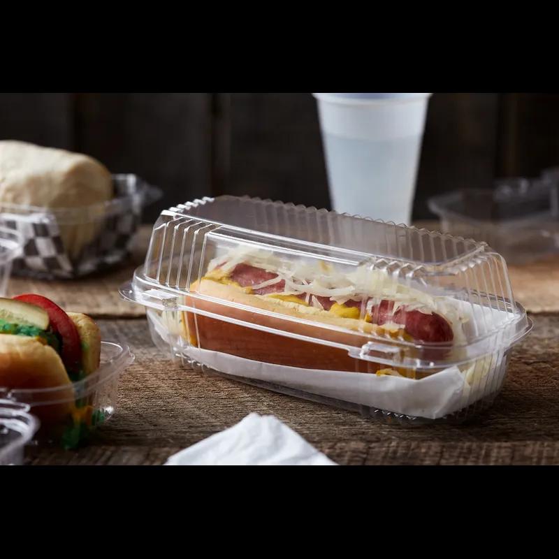 Hoagie & Sub Take-Out Container Hinged With Dome Lid Small (SM) 8.5X4X3.25 IN HIPS OPS Clear Rectangle 250/Case