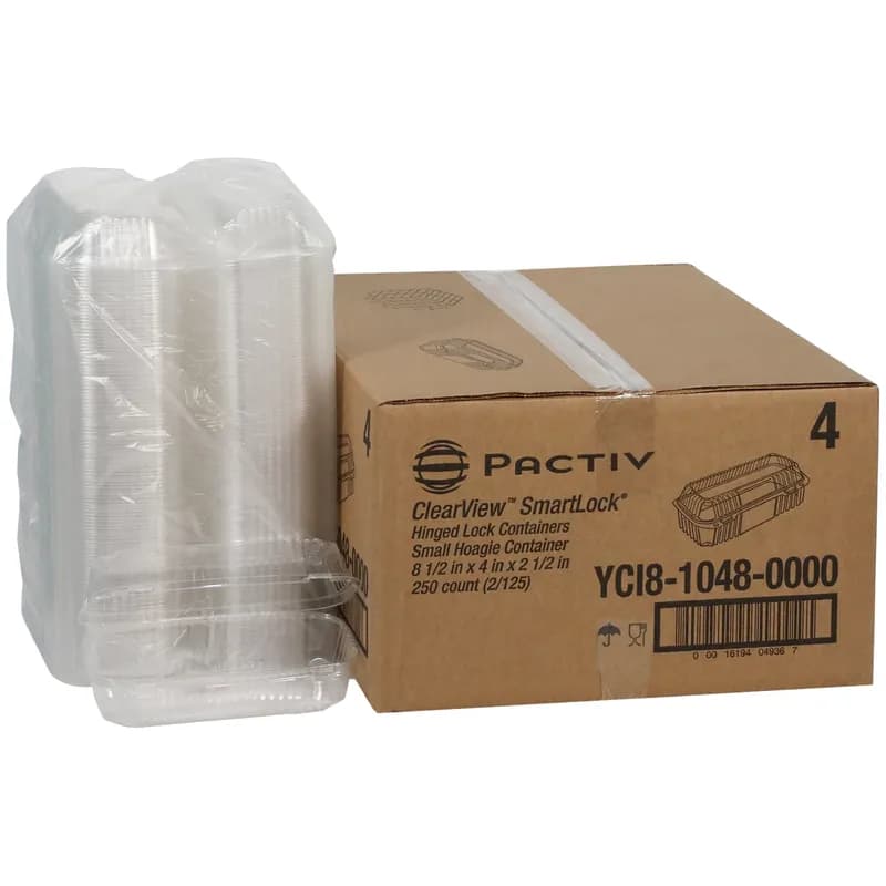 Hoagie & Sub Take-Out Container Hinged With Dome Lid Small (SM) 8.5X4X3.25 IN HIPS OPS Clear Rectangle 250/Case