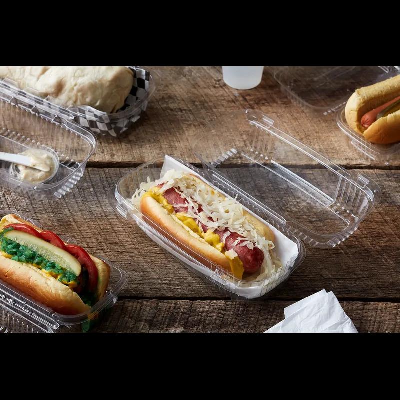 Hoagie & Sub Take-Out Container Hinged With Dome Lid Small (SM) 8.5X4X3.25 IN HIPS OPS Clear Rectangle 250/Case