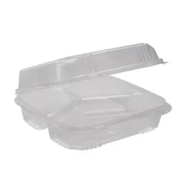 Take-Out Container Hinged With Dome Lid 8.2X8.3X2.9 IN 3 Compartment OPS Clear Square 200/Case