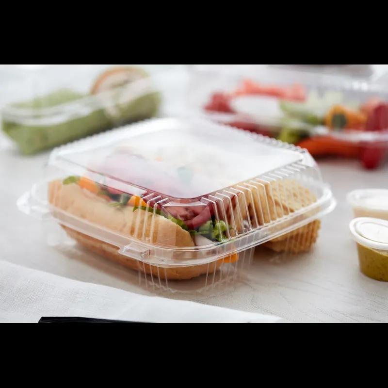Take-Out Container Hinged With Dome Lid 8.2X8.3X2.9 IN 3 Compartment OPS Clear Square 200/Case