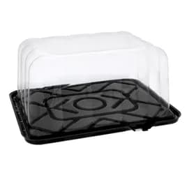 RoseDome Cake Container & Lid Combo With Dome Lid 1/8 Size 11X9X5 IN PET Clear Black Rectangle Long Tab 50/Case