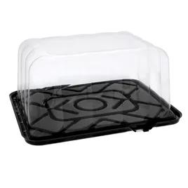 RoseDome Cake Container & Lid Combo With Dome Lid 1/8 Size 11X9X5 IN PET Clear Black Rectangle Long Tab 50/Case