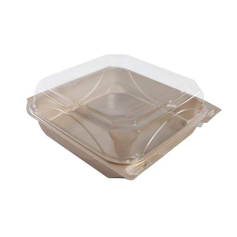 The BOTTLEBOX ® Take-Out Container Hinged 8.46X7.96X2.88 IN RPET Gold Clear Rectangle 200/Case