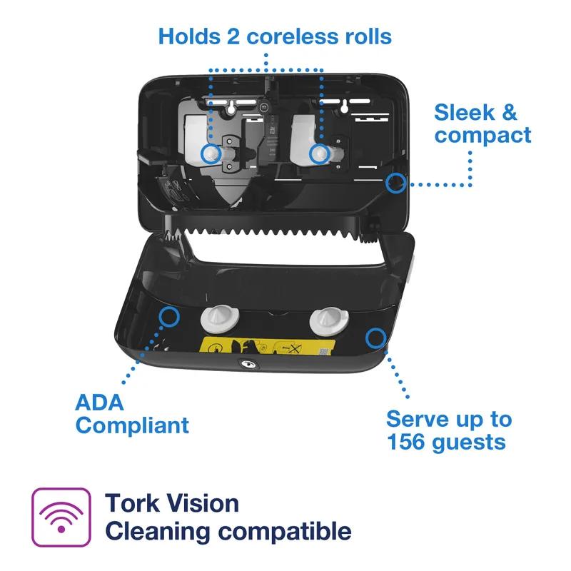 Tork T7 Toilet Paper Dispenser 5.078X14.173X8.228 IN Plastic Wall Mount Black Horizontal Coreless High Capacity 1/Each