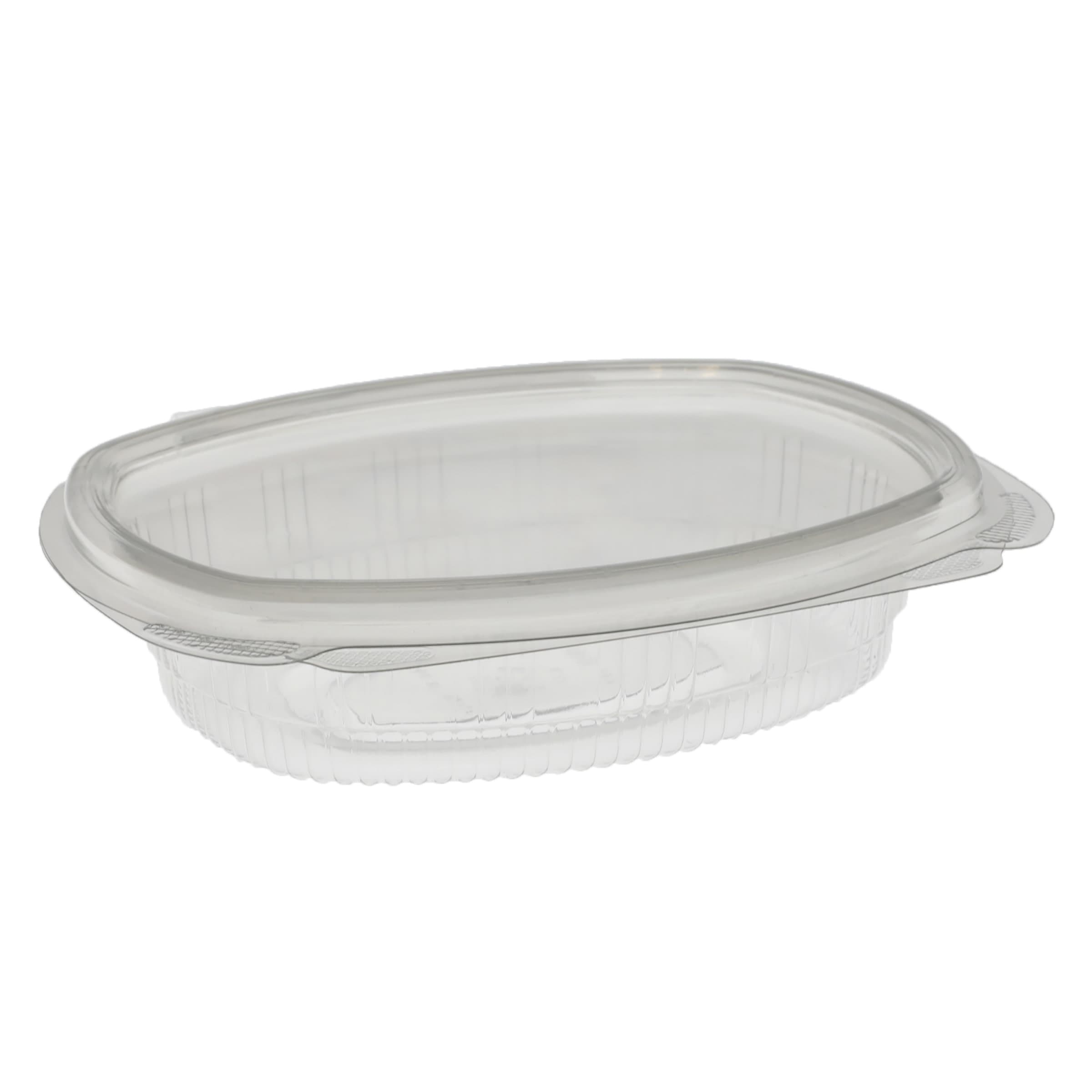 Deli Container Hinged With Flat Lid 8 OZ RPET Clear Oval 200/Case