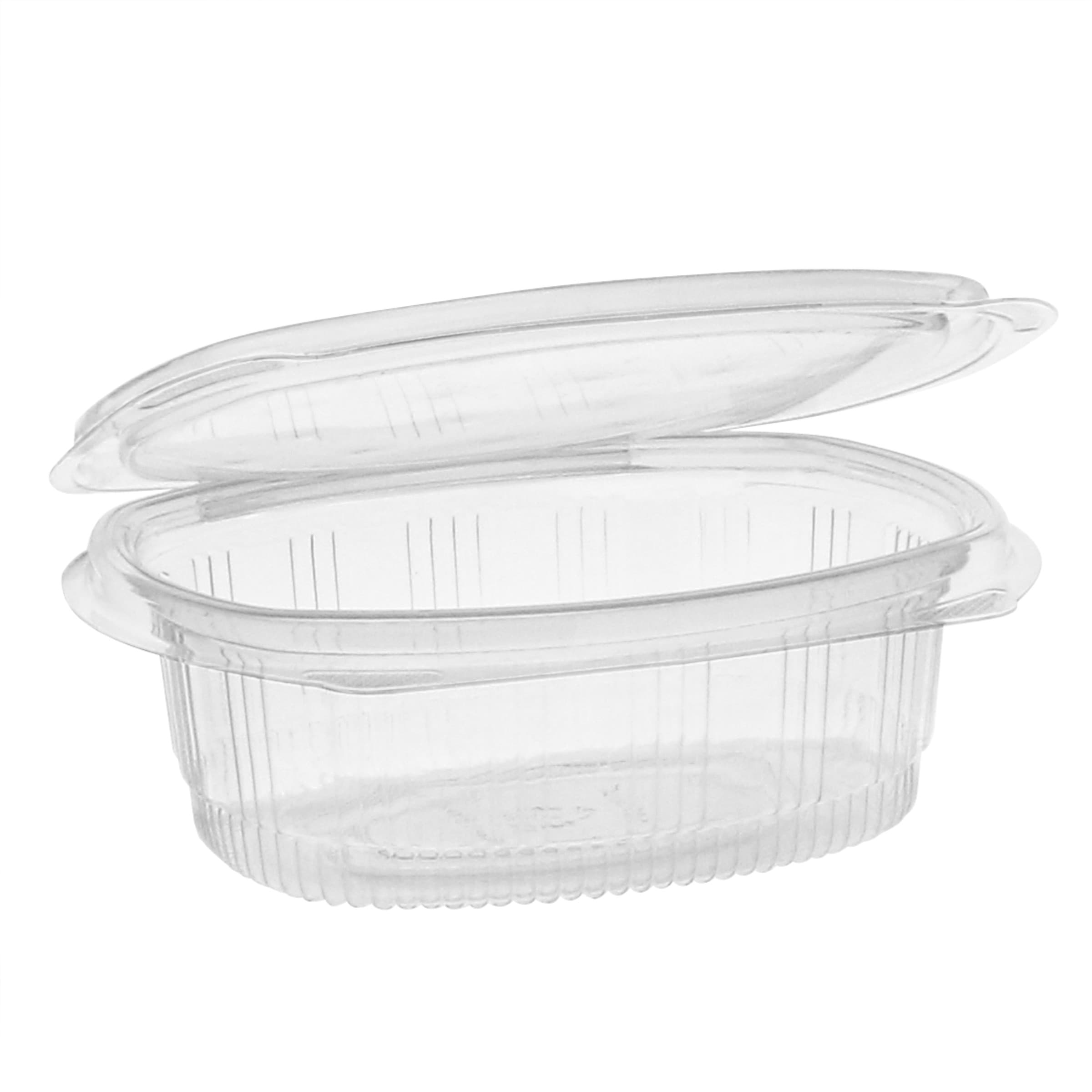 Deli Container Hinged With Flat Lid 16 OZ RPET Clear Rectangle 200/Case