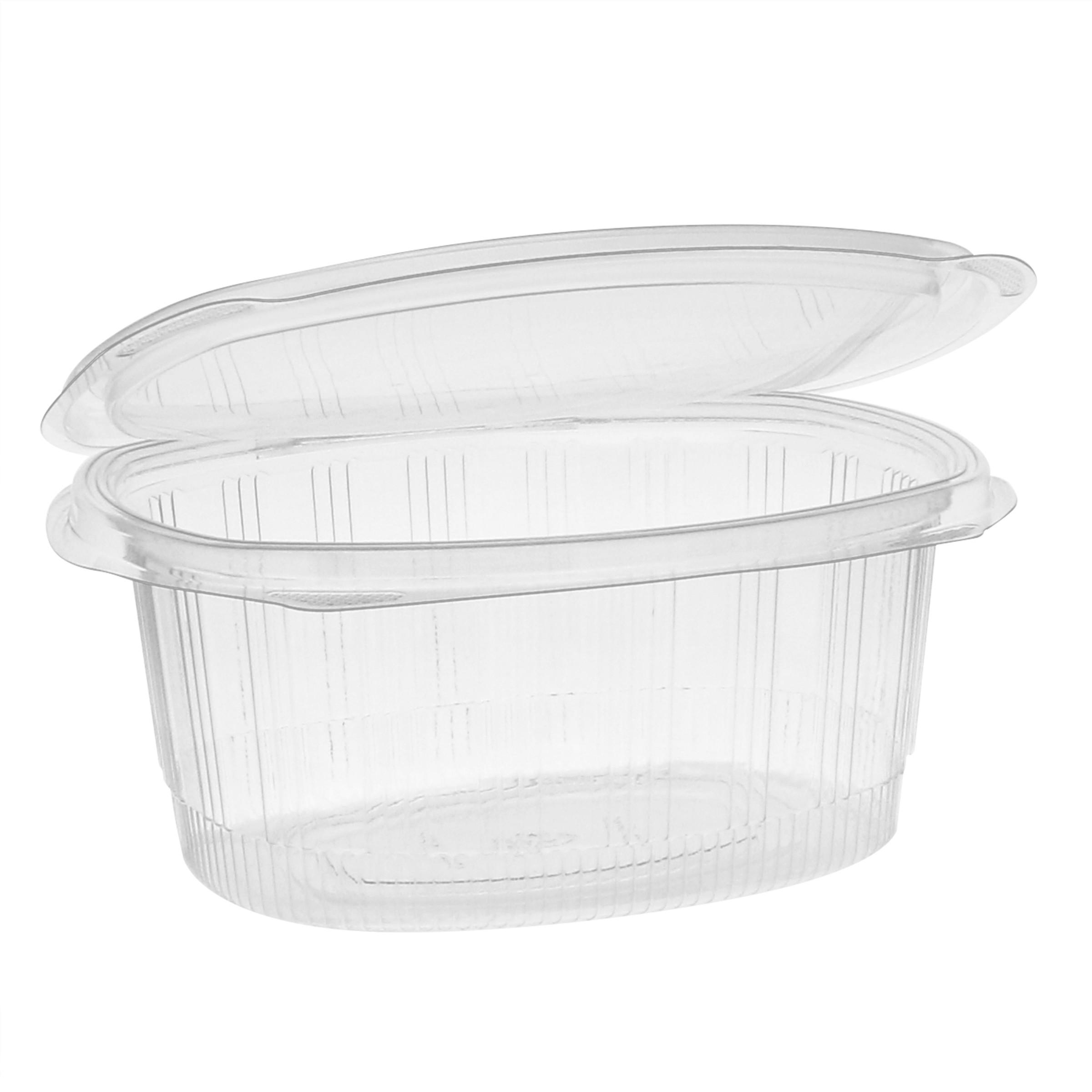 Deli Container Hinged With Flat Lid 32 OZ RPET Clear Rectangle 280/Case