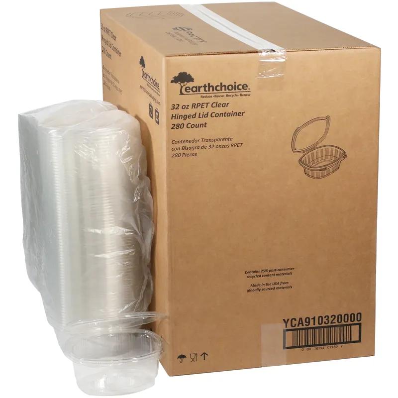 Deli Container Hinged With Flat Lid 32 OZ RPET Clear Rectangle 280/Case