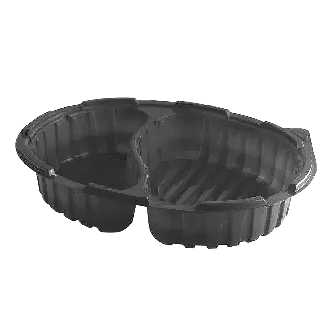 Take-Out Container Base 11X8.5X2 IN 2 Compartment PP Black Oval Microwave Safe Anti-Fog 380/Case