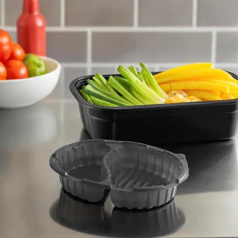 Take-Out Container Base 11X8.5X2 IN 2 Compartment PP Black Oval Microwave Safe Anti-Fog 380/Case