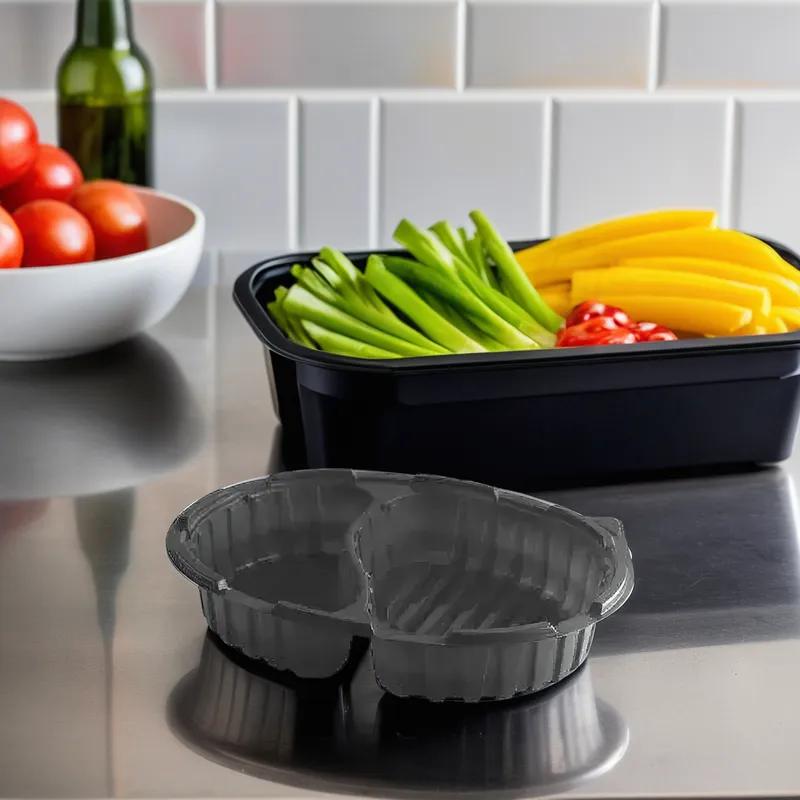 Take-Out Container Base 11X8.5X2 IN 2 Compartment PP Black Oval Microwave Safe Anti-Fog 380/Case