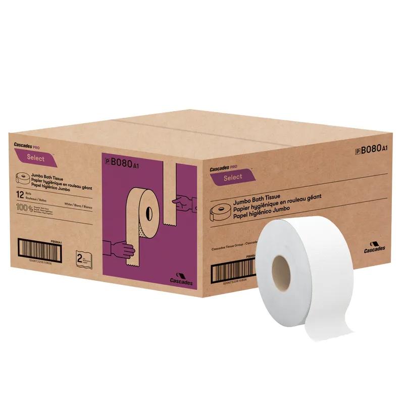 Cascades PRO Select® Toilet Paper & Tissue Roll 9IN X600FT 2PLY White Jumbo (JRT) Universal 3IN Core Diameter 12/Case
