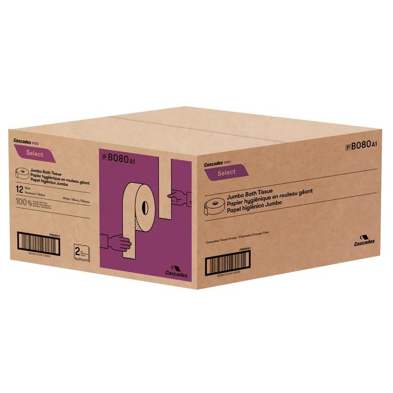 Cascades PRO Select® Toilet Paper & Tissue Roll 9IN X600FT 2PLY White Jumbo (JRT) Universal 3IN Core Diameter 12/Case
