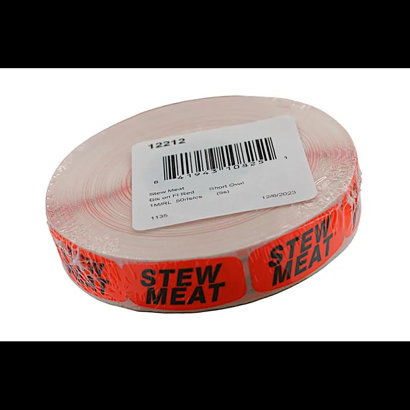 Stew Meat Label 0.625X1.25 IN Black Fluorescent Red Short Oval 1000 Count/Roll 50 Rolls/Case 50000 Count/Case