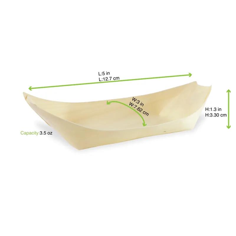 Food Tray 3.5 OZ Wood Natural Boat Microwave Safe Oven Safe Grease Resistant 50 Count/Pack 10 Packs/Case 500 Count/Case