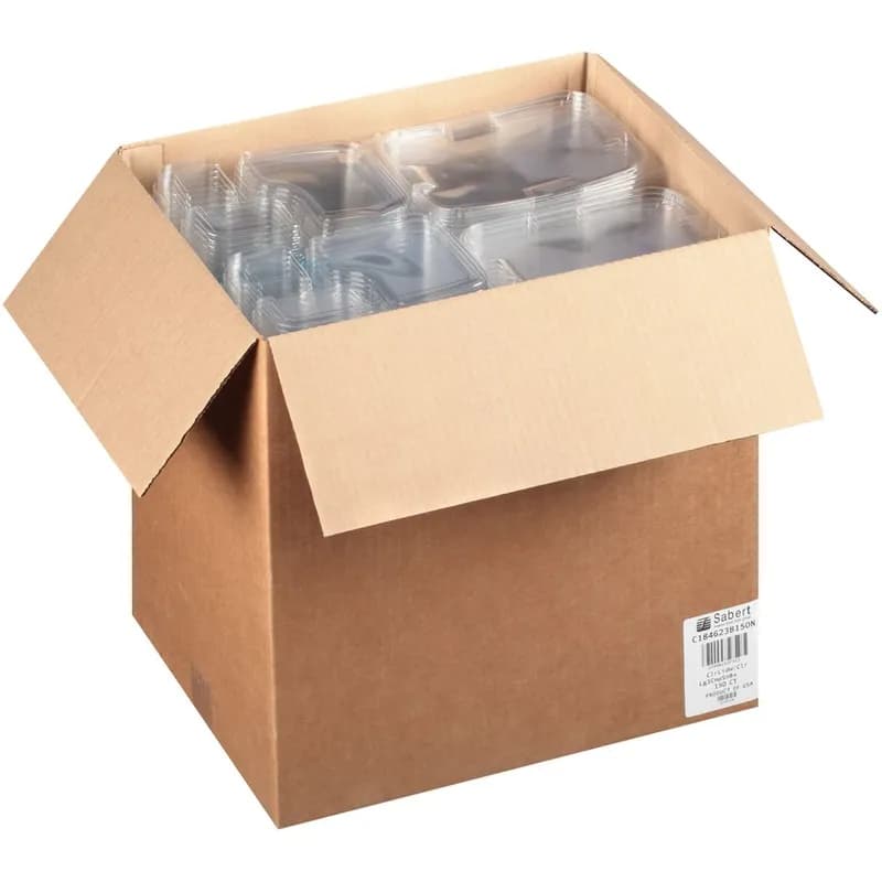 Deli Container Base & Lid Combo With Flat Lid Large (LG) 26 OZ 3 Compartment PET Clear Square 150/Case