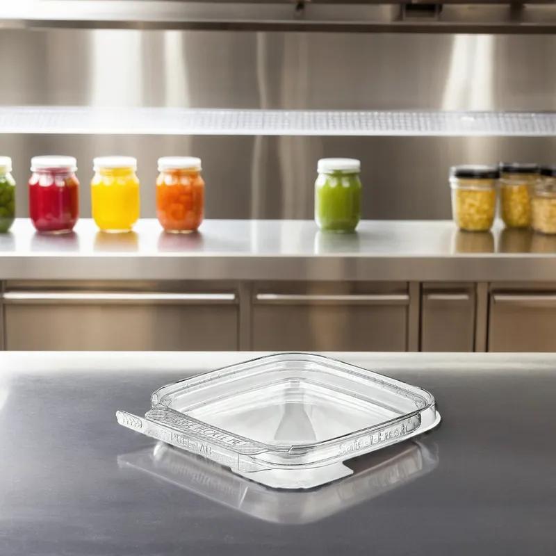 Safe-T-Fresh® Deli Container Hinged With Flat Lid 2 OZ RPET Clear Square 336/Case