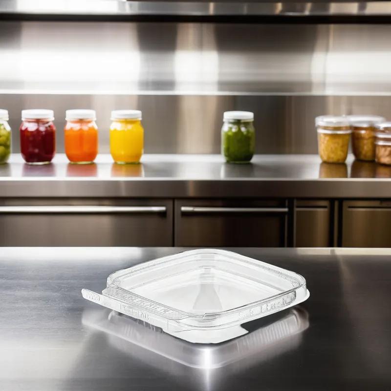 Safe-T-Fresh® Deli Container Hinged With Flat Lid 2 OZ RPET Clear Square 336/Case