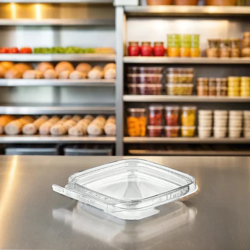 Safe-T-Fresh® Deli Container Hinged With Flat Lid 2 OZ RPET Clear Square 336/Case